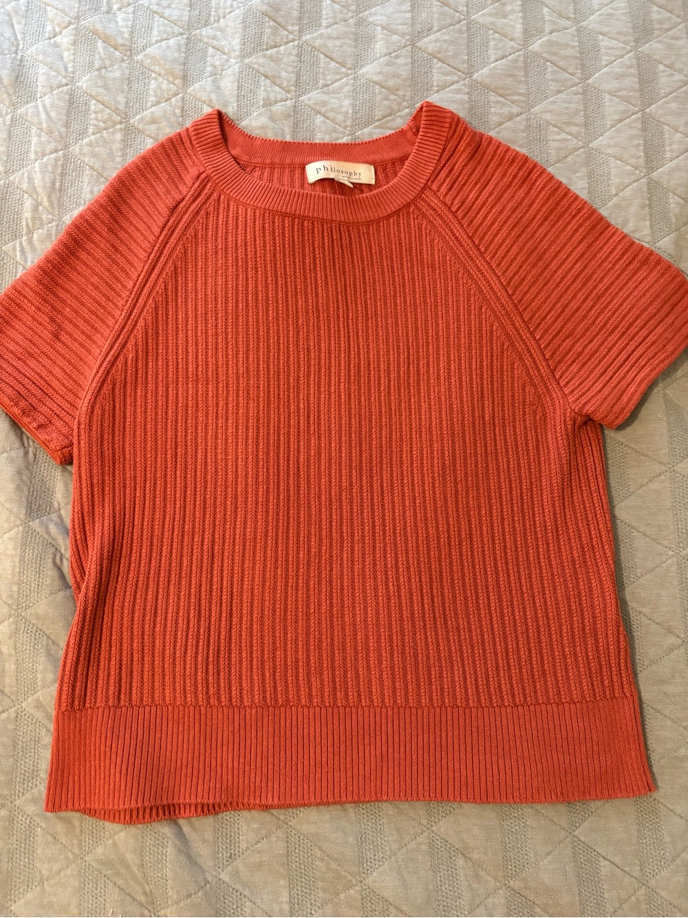 Philosophy Short Sleeve ribbed Sweater Top Rust Orange Size S
